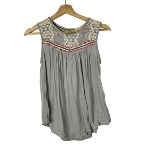 Rewind Gray Lace Embroidered Bust Sleeveless Tank Top XS